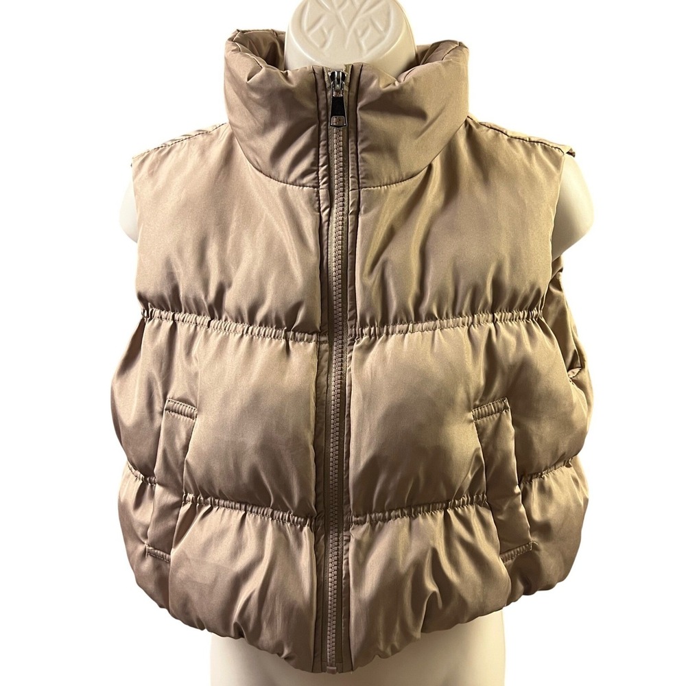 Shein Puffer Vest Size S Brown Tan Cropped Full Zip Sleeveless Padded Coat